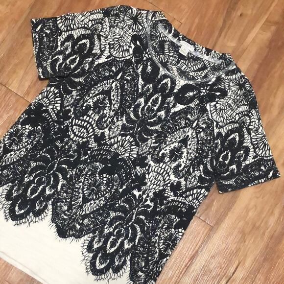 J. Crew Feather Intricate Pattern Printed Black and Cream Top Size XS - Picture 1 of 6